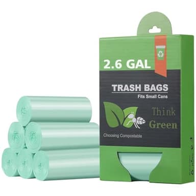 AYOTEE Small Trash Bags 2.6 Gallon Compostable Trash Bags Bathroom Wastebasket Can Liners, 125 Count Mini Compost Bags for Kitchen Bathroom Office Fit 10 Liter, Green