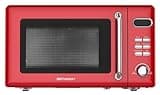 Emerson MWR7020RD Compact Countertop Microwave Oven with Button Control, LED Display, 700W 5 Power Levels, 8 Auto Menus, Glass Turntable and Child Safe Lock, 0.7, Retro Red
