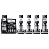 Panasonic Cordless Phone with Advanced Call Block, Link2Cell Bluetooth, One-Ring Scam Alert, and 2-Way Recording with Answering Machine, 5 Handsets - KX-TGF975B (Black with Silver Trim)