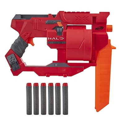 Nerf Halo Mangler Dart Blaster - Pull-Back Priming Handle, Rotating 6-Dart Drum - Includes 6 Official Elite Darts