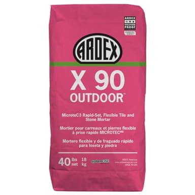 Ardex X 90 Outdoor Microtec, Rapid-Set, Cement-Based Flexible Thinset Mortar, 40 Lb (18 Kg) Bag, Freeze Thaw Resistant Flooring Underlayment for Stone, Ceramic Tile, for Exterior Applications, White