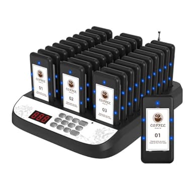 SavvyMate Restaurant Pager System, 30 Wireless Order Pagers,1640FT Long Range Food Buzzers, Pagers for Restaurants with Vibration, Flashing with Beeping, Buzzer System for Fast Food/Cafe/Bar