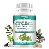 Oregano Oil Capsules with Black Seed Oil Garlic Elderberry, Organic Oil of Oregano Capsules with Vitamin D3 & Magnesium Glycinate - Immune & Digestive Support - 120 Count 2 Month Supply丨Vegan, Non GMO
