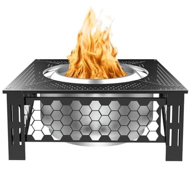 Larrik Fire Pit Surround Tabletop for Solo Stove Yukon, Accessories for Solo Stove, Large Surround Table for Stove with Diameter Less Than 27", Square Metal Black