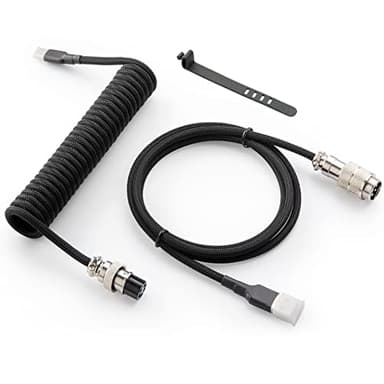 GUNMJO Pro Custom Coiled USB C Cable for Gaming Keyboard, Double-Sleeved Mechanical Keyboard Cable with Detachable Metal Aviator, 1.5M USB-C to USB-A, Classic Black Color