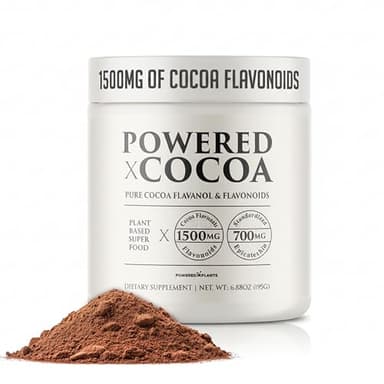 High Flavanol Cocoa Powder - 1500mg Cocoa Flavanols 12X More Epicatechin, 700MG Epicatechin Antioxidant Flavonoids - Supports Brain, Heart Health, Nitric Oxide & Circulation by Powered X Plants