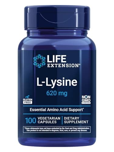 Life Extension L-Lysine, 620 mg, Essential Amino Acid for Healthy nitrogen Balance, Calcium Metabolism, Stress Response & More, Gluten-Free, Non-GMO, Vegetarian, 100 Capsules