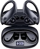 GNMN Wireless Earbuds Bluetooth Headphones Over Ear Buds 90H Playback IPX7 Waterproof Sports Earphones Deep Bass with Wireless Charging Case Dual LED Power Display Earhooks Headset for Running Black