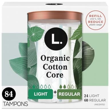 L. Cotton Tampons Light/Regular Absorbency Multipack, Contains an Organic Cotton Core, Made Without Synthetic Pesticides, or Fragrances, 84 Count (2 Packs of 42)