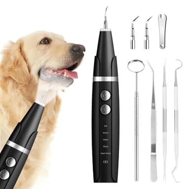 Ni-SHEN Plaque and Tartar Remover, Dog Ultrasonic Teeth Cleaner Toothbrush for Tartar and Stains with LED Light, 5 Modes Low Noise Sonic Tooth Cleaning Kit Tool for Dogs (Black)