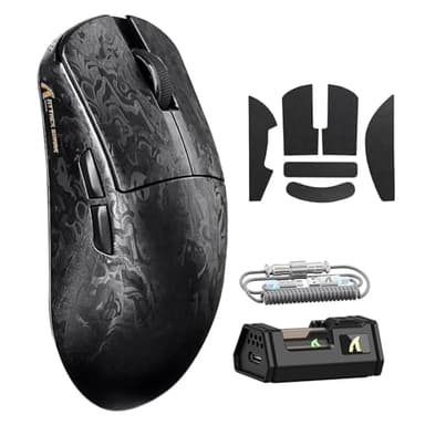 ATTACK SHARK R11 Ultra 8K Carbon Fiber Wireless Gaming Mouse with 42000DPI-PAW3950 MAX Sensor-49g Lightweight,Nordic 52840 MCU Chip,Wired/BT/2.4Ghz Programmable,RGB Coiled Cable for PC(Black Ink+Tape)