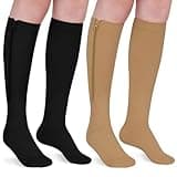 Wegitcs 2 Pairs Zipper Compression Socks for Women & Men, 15-20 mmHg Closed Toe Compression Stocking with Zipper, Suit for Nurses, Running, Athletic(Multi,L/XL)