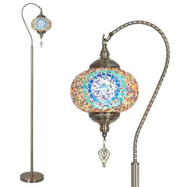 LAMSU Turkish Floor Lamp, Modern Moroccan Lamps for Living Room with Handmade Mosaic Glass Shade, Vintage Floor Lamp Tall Pole Lamp, Bronze Tiffany Standing Lamps for Bedroom Corner Light
