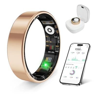 prxxhri Smart Health Ring, Featuring Stress and Sleep Monitoring Functions, Compatible with iOS and Android,Waterproof Fitness Tracker for Women & Men, No Subscription Fee.(Rose Gold, 8)