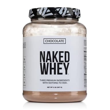 NAKED Whey Chocolate Protein Powder - Only 3 Ingredients - Grass Fed Whey Protein Powder, Organic Chocolate and Organic Coconut Sugar, NSF Certified, No GMO, No Soy, and Gluten Free - 24 Servings
