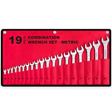 19-Piece Complete Metric Combination Wrench Set in Roll-up Pouch, No Skipped Metric Sizes 6mm - 24mm | Best Value Wrench Set, Ideal for General Household, Garage, Workshop, Auto Repairs, Emergency