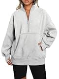 AUTOMET Women's Half Zip Oversized Sweatshirts Fleece Pullover Long Hoodies Casual Mock Turtleneck Sweaters with Pockets Grey M