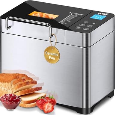 KBS Pro 710W Bread Maker, 2LB 17-in-1 Automatic Bread Machine with Healthy Ceramic Pan, Nut Dispenser, Tempered Glass Touch Panel, Stainless Steel Housing,3 Crust Colors, 15H Timer&Keep-Warm, Recipe