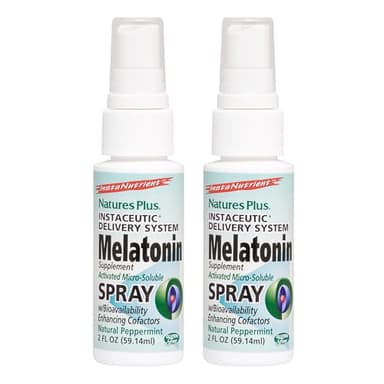 NaturesPlus Melatonin Spray, Natural Peppermint Flavor - 2 fl oz, Pack of 2 - with Vitamin B6 & E - Vegetarian, Gluten Free - 160 Total Servings