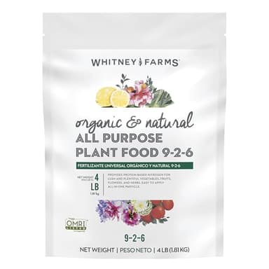 Whitney Farms Organic & Natural All Purpose Plant Food 9-2-6 - Fertilizer for Raised Bed Containers and In-Ground Vegetables, Flowers, Fruits and Herbs - 4 lb.