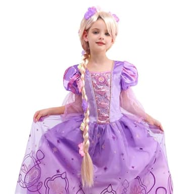 Lingway Toys Rapunzel Costume Dress For Girls,Luxury Girls Princess Dress Up Costumes With Wig 7-8years
