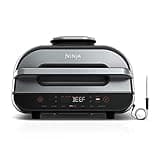 Ninja FG551/BG550 Foodi Smart XL 6-in-1 Indoor Grill with 4-Quart Air Fryer Roast Bake Dehydrate Broil and Leave-in Thermometer, with Extra Large Capacity, and a stainless steel Finish (Renewed),