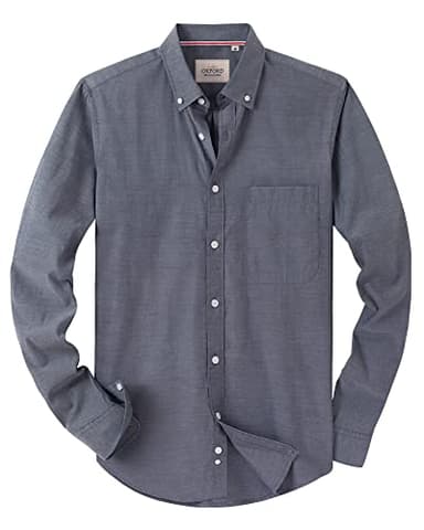 Alimens & Gentle Mens Solid Oxford Shirt Long Sleeve Dress Shirt Work Casual Grey Button Down Shirts with Pocket,Light Grey,Large