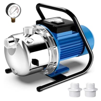 FOTING 1.6HP Shallow Well Pump, 1600GPH Jet Pumps Garden Pump, Water Transfer Draining Irrigation Pumps, Water Booster Jet Pump Stainless Steel for Home Garden Lawn Farm