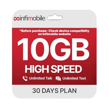 Prepaid Unlimited Plan: 1 Month | 10GB High-Speed Data Per Month | Unlimited Data Talk & Text | Prepaid Plan Service SIM Card | Nationwide Coverage | 4G, 5G Network