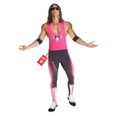 Morph Bret Hart Costume, Bret the Hitman Hart WWE Costume Adult, Wrestling Costumes for Men, Halloween Costumes for Men, Large
