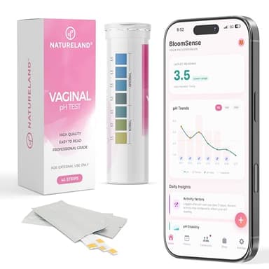 NATURELAND Vaginal pH Test Strips for Women – At-Home Test Kit, with BloomSense App, Accurate 3.5-6.5 Range, Foil-Sealed (40 Strips)