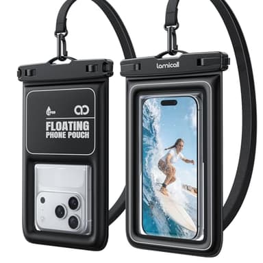 Lamicall IP68 Floating Waterproof Phone Pouch - [2 Pack][Anti-Pop Lock] Dustproof Cell Phone Dry Bag Case with Lanyard, Beach & Cruise Gifts for Mothers iPhone 17 16 15 Pro Max, Galaxy S25, 4-8.5"