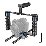NEEWER Aluminum Alloy Camera Cage, Filmmaking Rig with Top Handle, Dual Grips & Arca Type Base, Compatible with Sony A7S III A7IV A6600 Canon EOS R5C R5 R6 DSLR/Mirrorless Cameras - VS107, Blue