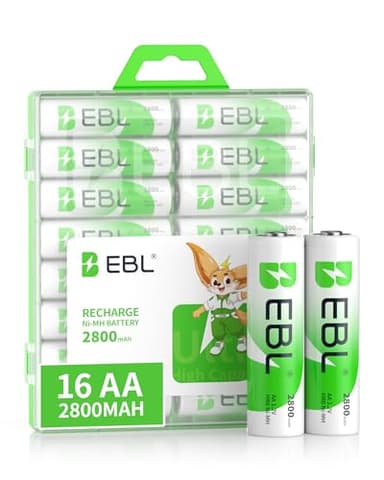 EBL AA Rechargeable Batteries 2800mAh Ready2Charge Quality AA Batteries - 16 Counts