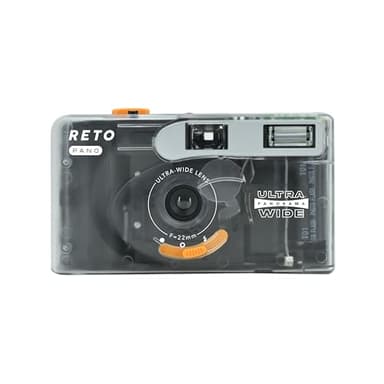 RETO PANO 35mm Film Camera - 22mm Wide Lens, Panorama, Easy Switch, Cinematic Modes, Lens Cover, Built-in Flash, Reusable (Film & AAA Battery are not Included) (Sheer White)