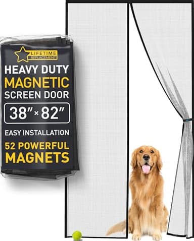 Flux Phenom Magnetic Screen Door - Bugs Out, Breeze in - 9min Install Auto-Sealing Heavy Duty Double Stitched Mesh, 52 Magnets, Hands Free Sliding & Patio Doors Net, Pet & Kid Friendly, 38 x 82 Inch
