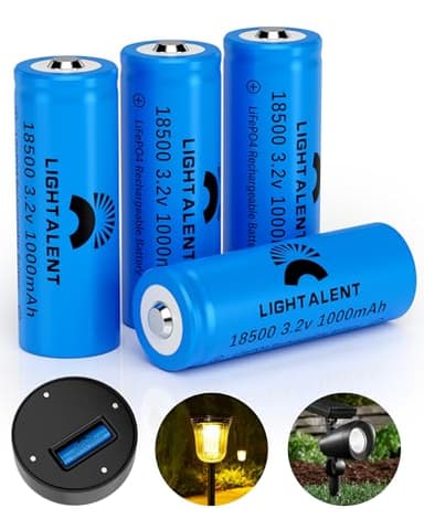 Lightalent 18500 3.2V Rechargeable Battery, LiFePO4 18500 3.2V 1000mAh 3.2wh Solar Batteries for Outdoor Solar Lights, Flashlight, Security System Panels (4 Pack)