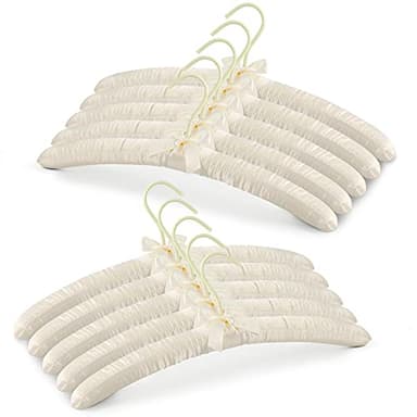 JS HANGER Padded Hanger for Sweaters - 17 Inch Extra Large Heavy Duty Satin Covered Coat Hangers No Shoulder Bump for Women Clothes, Sweaters, Dresses, Clothing, Weddings, Lingerie Pack of 10, Ivory