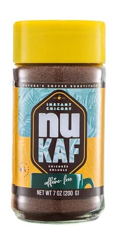nuKAF By Gourmanity Instant Chicory Coffee Alternative, Brews Like Regular Coffee, All Natural 100% Chicory Root Powder, Great for Your Daily Drink, Rich in Prebiotics, Kosher, 7oz jar