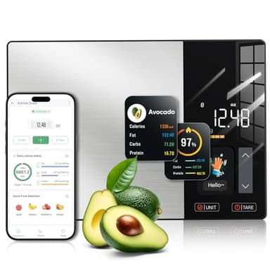 KUAIVO Smart Nutrition Food Scale with TFT Display, Tracks Calories, Fat, Carbs & Protein, Works with App for Daily Reports, 50 Built-in Foods, 23 Nutrients, Digital Kitchen Scale for Meal Prep