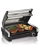 Hamilton Beach Electric Indoor Searing Grill with Viewing Window & Adjustable Temperature Control to 450F, 118 sq. in. Surface Serves 6, PFAS-Free Removable Nonstick Grate, Stainless Steel