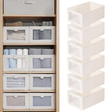 Linen Closet Organizers And Storage, 6 Pack Closet Storage Bins Linen Closet Baskets for Closet Organization Foldable Closet Organizer Bins with Clear Window For Organizing Clothing, Jeans, Shelves