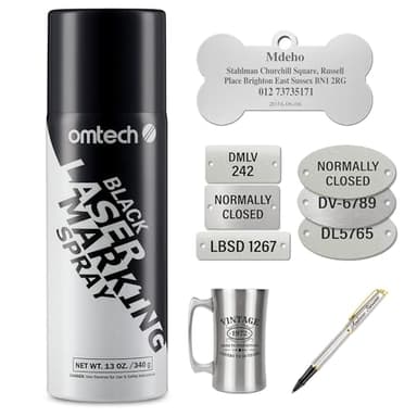 OMTech Laser Marking Spray, Metal Laser Marking Fluid for CO2 Laser Engravers, 13oz Aerosol High Contrast Black Spray for Laser Engraving Metal, Laser Ink Agent for Aluminum Stainless Steel Brass More