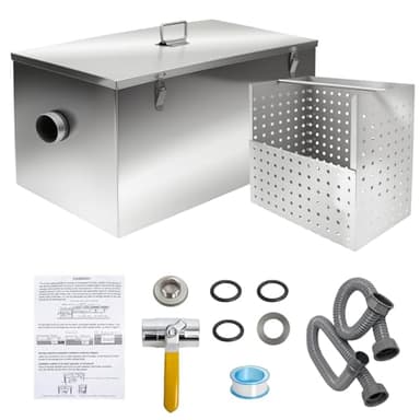 25lbs Commercial Grease Trap for Home Restaurants Under Sink, Stainless Steel Interceptor