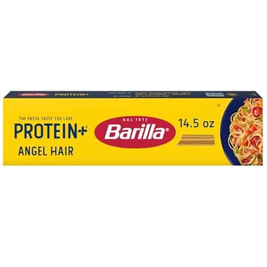 BARILLA Protein+ (Plus) Angel Hair - Protein from Lentils, Chickpeas & Peas - Good Source of Plant-Based Protein - Protein Pasta - Non-GMO - Kosher Certified - 14.5 Ounce Box (7 Servings per Box)