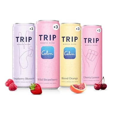 TRIP Lightly Sparkling Adaptogen Seltzer, Non-Alcoholic Mocktail with Magnesium, Ashwagandha, Lions Mane & L Theanine, No Added Sugar, Vegan, Citrus Berry Variety Pack, 12 Oz, 12Pk