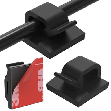 Cable Clips 40pcs with Strong Adhesive Tapes,Wire Holder Organizer Cord Management for Car, Office and Home (Black- CC05(40PCS))