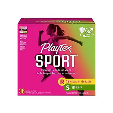 Playtex Sport Tampons with Flex-Fit Technology, Regular and Super Multi-Pack, Unscented - 36 Count