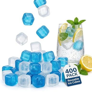 400 Pack Reusable Ice Cubes for Coolers Drinks, BPA-Free Plastic Cubed Ice Packs for Lunch Boxes, Non-Diluting Refreezable for Outdoor Ice Bath Whiskey Coffee Bars Party Camping