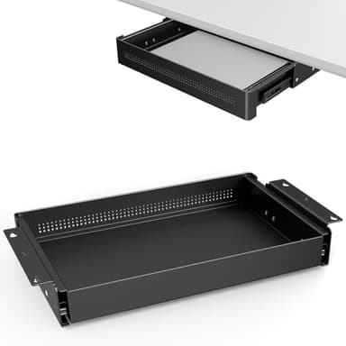 PUTORSEN Under Desk Storage Drawer 15.7" Wide - Smooth Slide Out Organizer for Standing Desk & Home Office,Max Load 17.6 lbs,Quiet Glide, Black